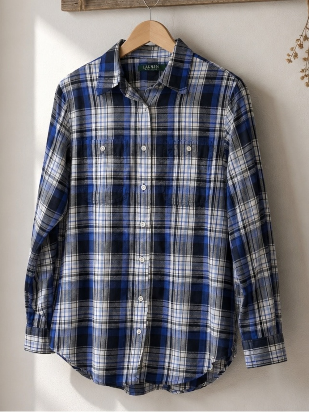 Ralph Lauren Blue, Black and White Plaid Button-Down Shirt